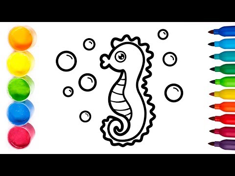 GLITTER ✨ Dibujamos un CABALLITO DE MAR 😁💓 Dibuja y colorea 💫 Coloring and Drawing