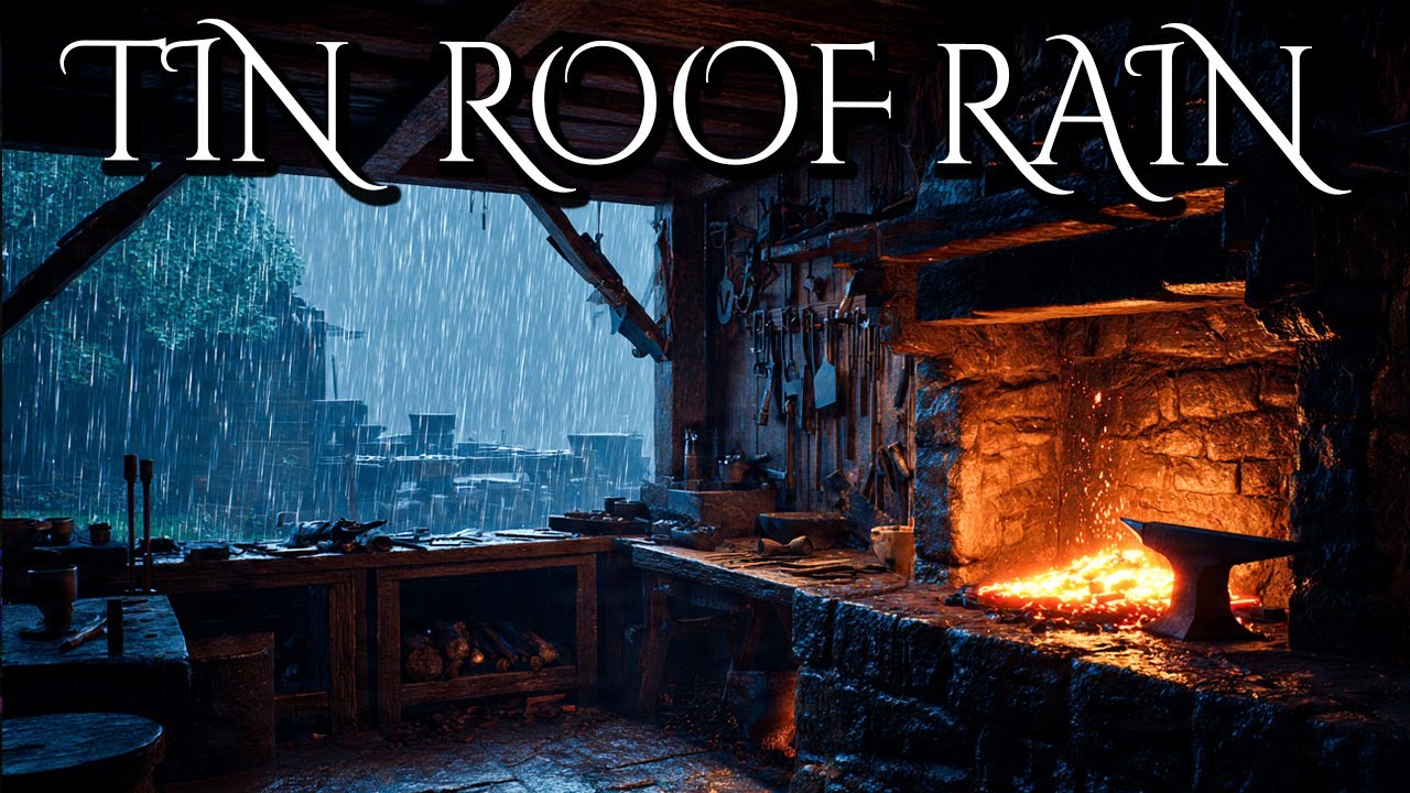 Thunderstorm at the Blacksmith's Forge ⛈️ Rain on Tin Roof (NO MUSIC) | Deep Sleep ASMR
