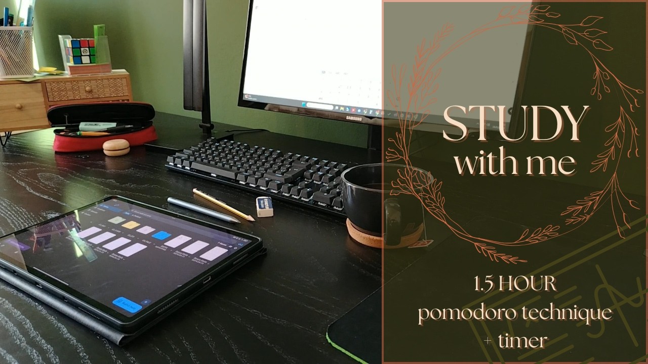 ​​1.5 hour study with me​ | pomodoro technique | timer + background firepit sound