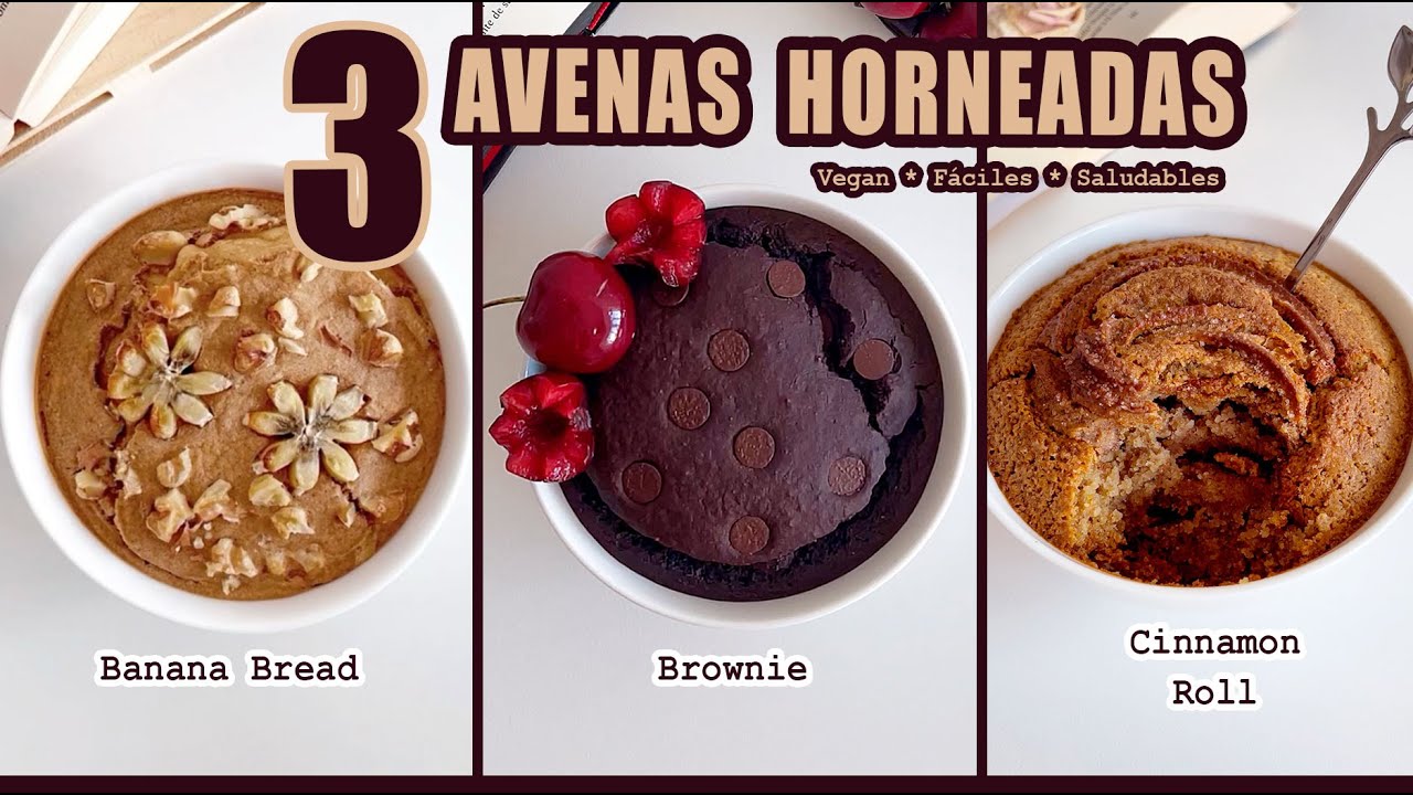 3 RECETAS de AVENA HORNEADA tipo postre 😋 * Saludables 🌱 VEGAN |  #Realfooder #Desayunos #Meriendas