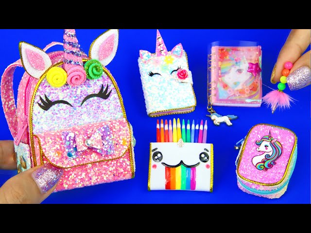 DIY Miniature UNICORN School Supplies (Backpack, Notebook, Pen, Pencil case) REALLY WORKS class=