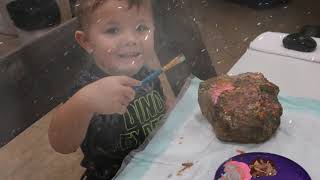 (149) Acrylic Puddle Pour Painting / Marble Technique / Rock Painting by 3 Year Old Grandson Lakin