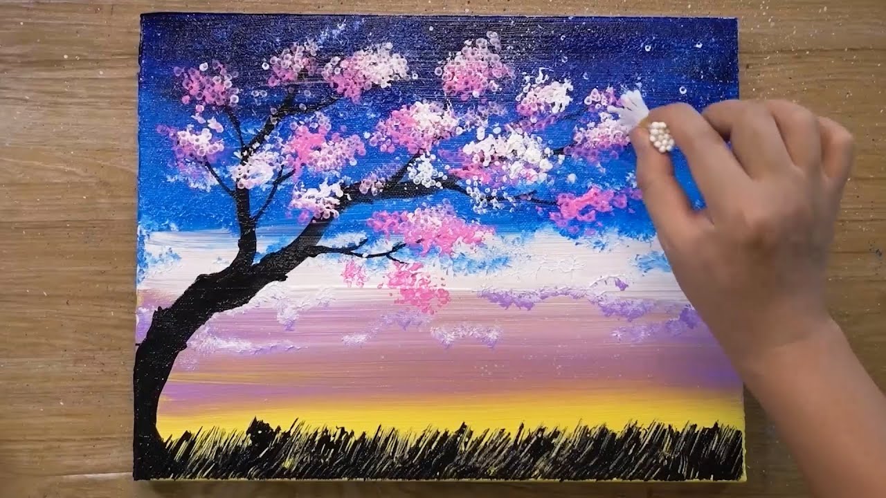 How to paint a Cherry Blossom Tree / Easy Acrylic Painting / Ordinary  Objects Art