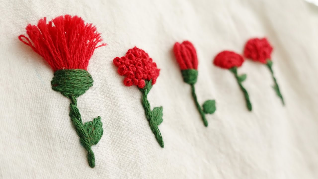 [Hand Embroidery] 5 Ways Of Carnation Embroidery I 프랑스자수 카네이션 5가지 방법