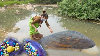 Wandering along the muddy brook we spot bright pearls trapped inside huge strange mutant river clams
