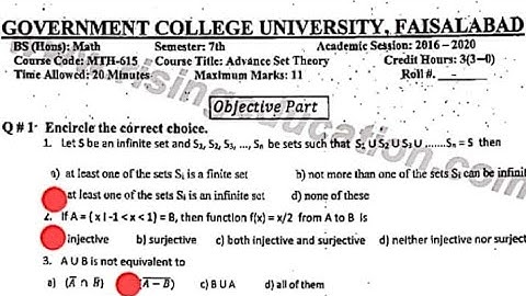 Gcuf past paper solution of Advanced set theory Bs math 7 semester