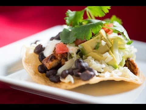 Tostadas with Black Beans, Chicken, and Avocado