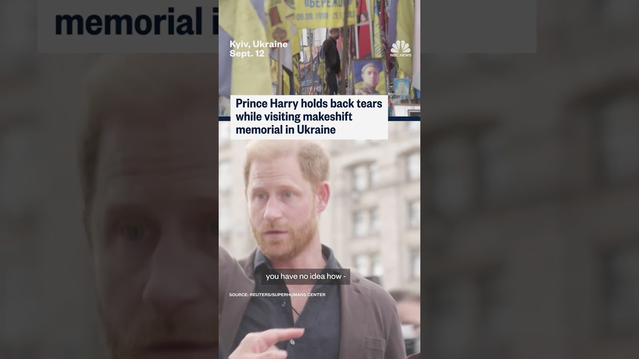 Prince Harry holds back tears while visiting makeshift memorial in Ukraine