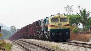 Twin EMD notch up with a Loaded Freight Rake - Indian Railways