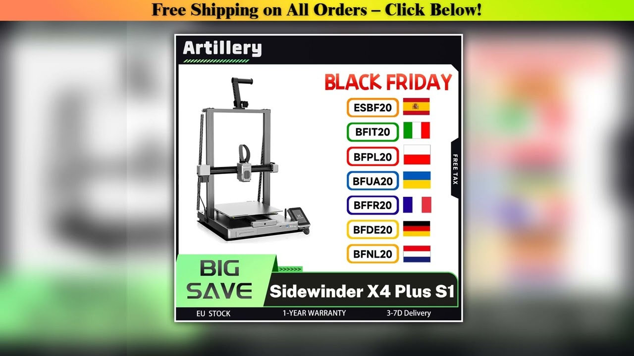 Artillery Sidewinder X4 Plus S1 3D Printer, XY-Metal Linear Guide Rail, 300*300*400mm, 500mm/s
