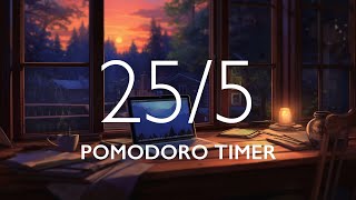 Pomodoro Timer with Ambient Music 🎧 2 hour study session (25/5)