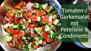 Türkischer Tomaten/Gurkensalat mit Petersilie und Schalotten #salatrezept