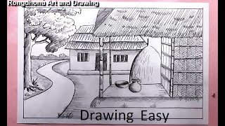 Village drawing | House Drawing | How to draw easy pencil sketch scenery