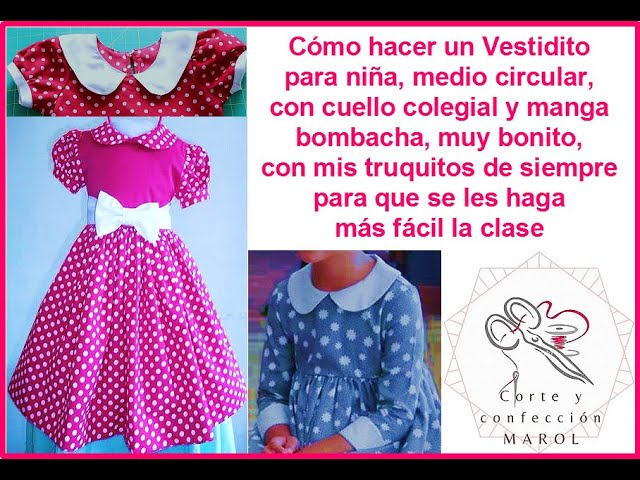 Cómo hacer un Vestidito para niña medio circular con cuello colegial y manga bombacha fácil bonito - YouTube