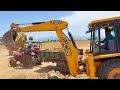 JCB 3DX Broken Stones Loading to Mahindra 475 DI Trailer Unloading Waste Land | jcb tractor video