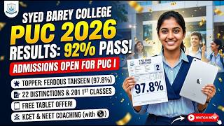 Outstanding 2nd Puc 2026 Results At Syed Barey College | Admissions Open