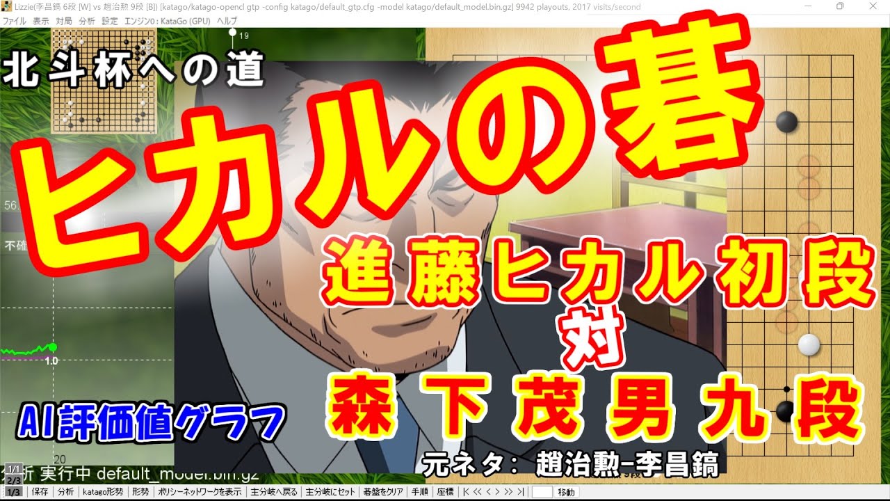 囲碁 Ai評価値 棋譜 ヒカルの碁 北斗杯への道 進藤ヒカル初段 Vs 森下茂男九段 元ネタ 趙治勲 李昌鎬 家のkatago コミ設定は未変更 さんに聞いてみた Youtube