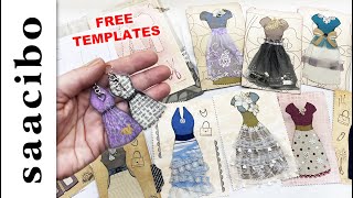 Free Templates for Fabric or Paper Dresses #junkjournalembellishments #junkjournalideas