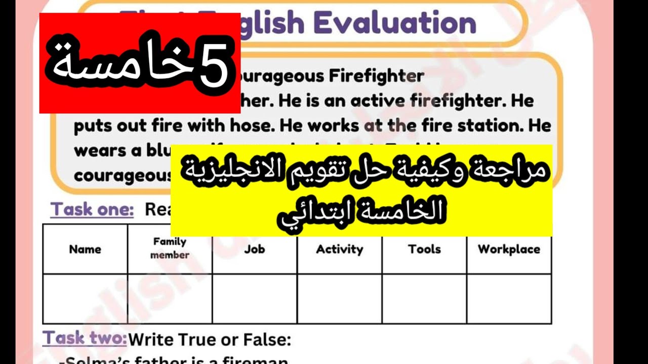 تقويم ومراجعة الانجليزية الخامسة ابتدائي