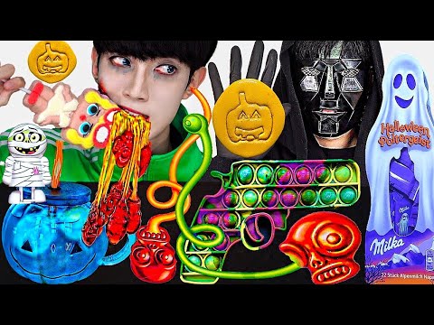 ASMR MUKBANG | SQUID <strong>GAME</strong> HALLOWEEN FOOD RECIPE 직접 만든 할로윈 오징어게임 디저트 먹방 DESSERT JELLY <strong>CANDY</strong>