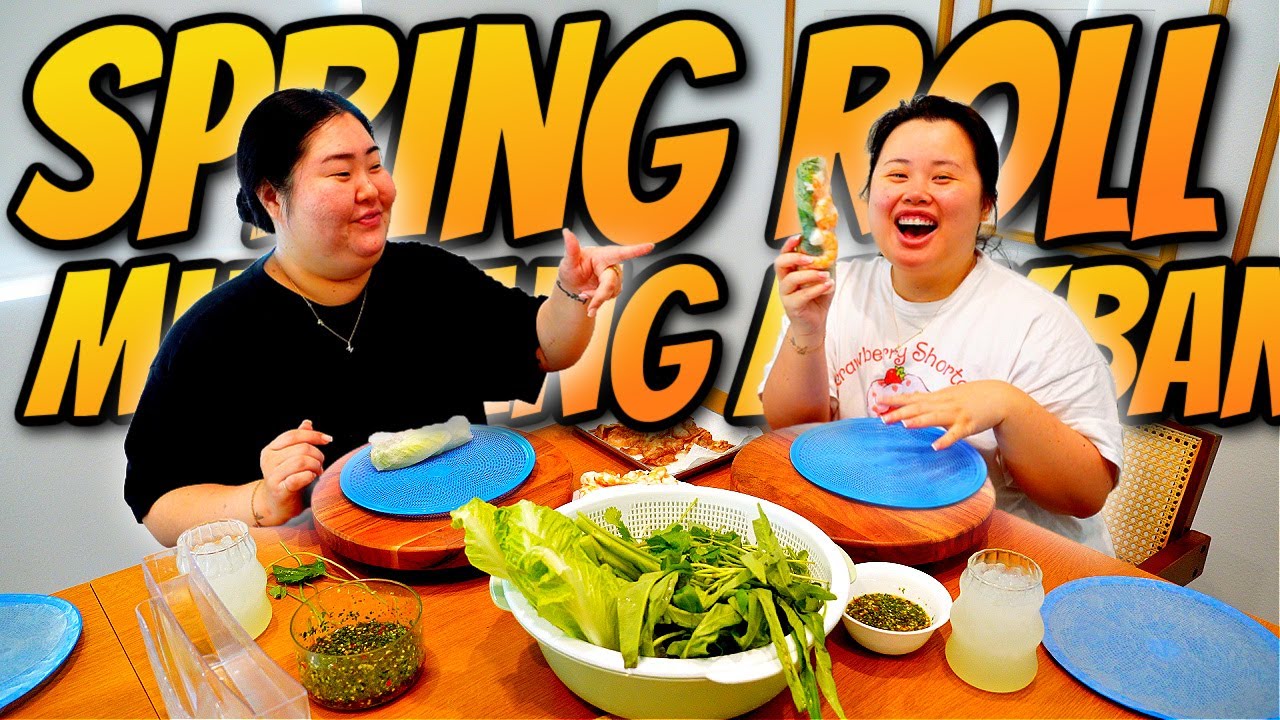 Giant Shrimp Spring Rolls Mukbang + Crispy Pork Belly + Spicy Cilantro Garlic Sauce 먹방 Eating Show!
