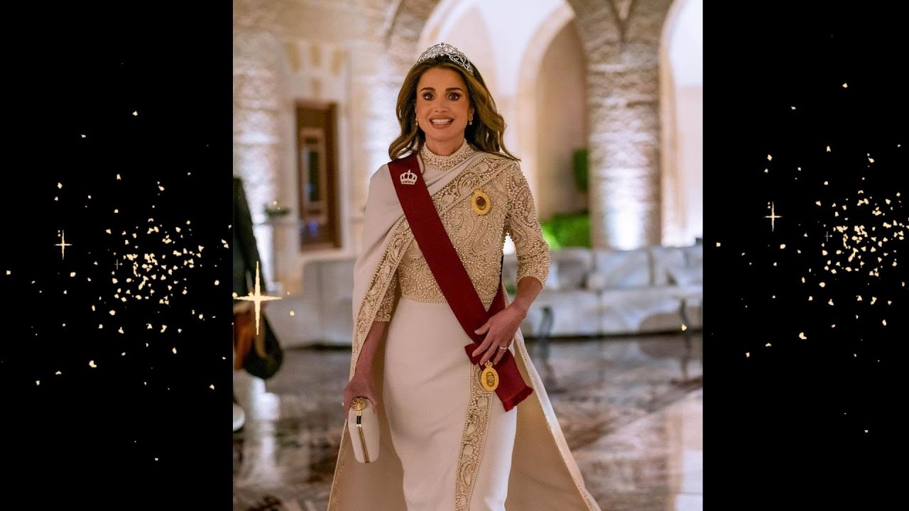 فستان الملكة رانيا في حفل زفاف ولي العهد