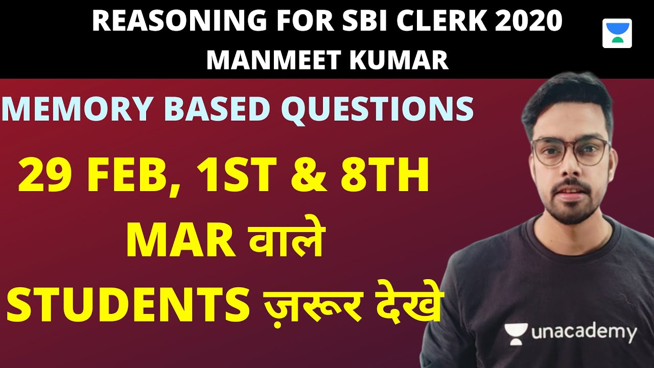 Memory Based Questions for SBI Clerk Prelims | Manmeet Kumar - YouTube