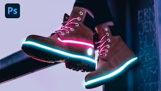 Neon Glowing Shoes Photo Effect - Make neon glowing shoes in Photoshop | Photoshop effects tutorials