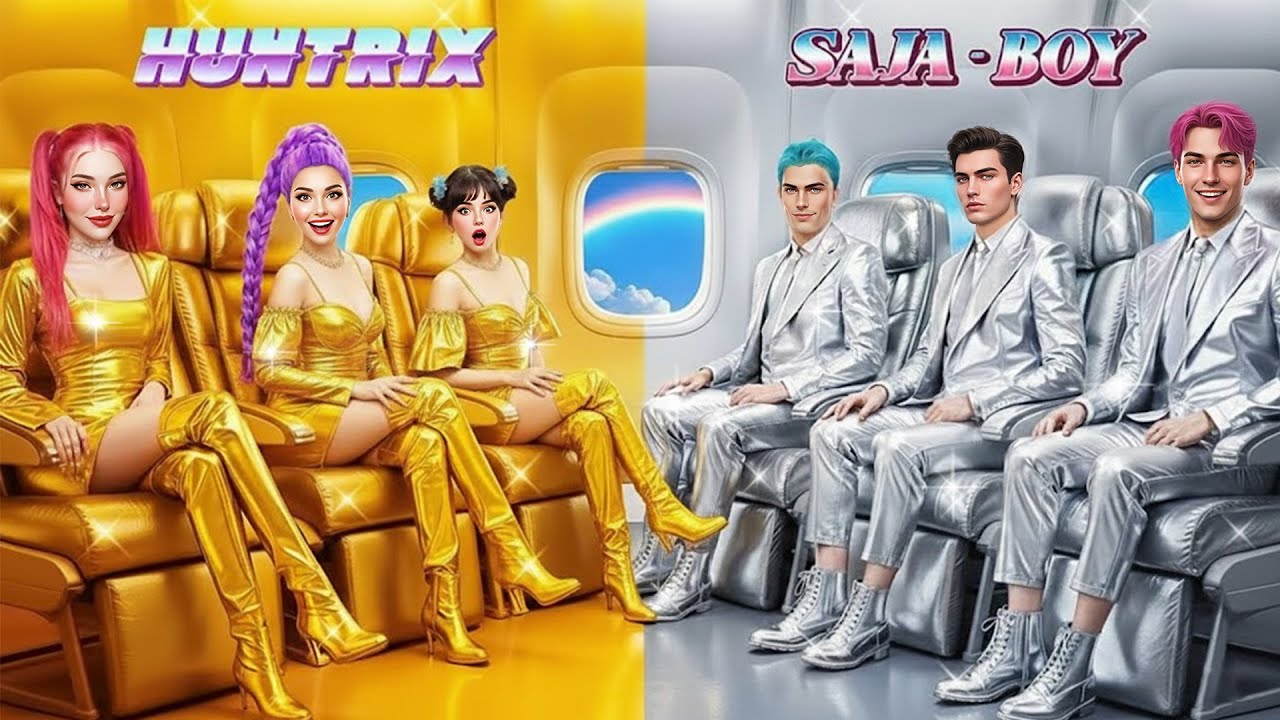 Gold vs Silver Couple From Huntrix vs Saja Boys! K-Pop Demon Hunters Fashion Makeover In Airplane!