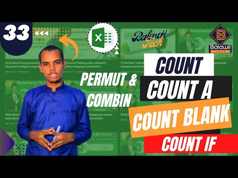 33.Ms excel-Count Functions || Couont, CountA, CountBlank, CountIf, Permut  and coombin.