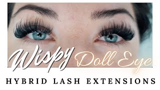 wispy doll eye hybrid lash extensions