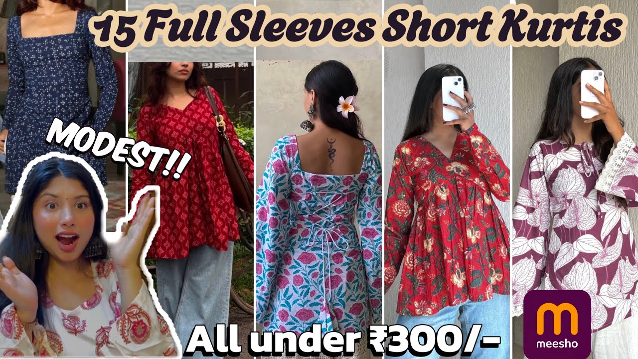 *HUGE*Viral Full Sleeve Short Kurtis😍Starting At Just ₹160😱 | Meesho Short kurti Haul Under ₹300/-