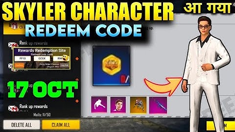FREE FIRE TODAY REDEEM CODE| 17 OCT REDEEM CODE| FREE FIRE SKYLER CHARACTER REDEEM CODE #short #ff