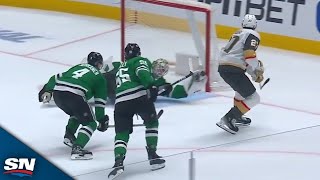 Stars' Jake Oettinger Goes All Out To Make Multiple Unreal Saves On Golden Knights' Shea Theodore