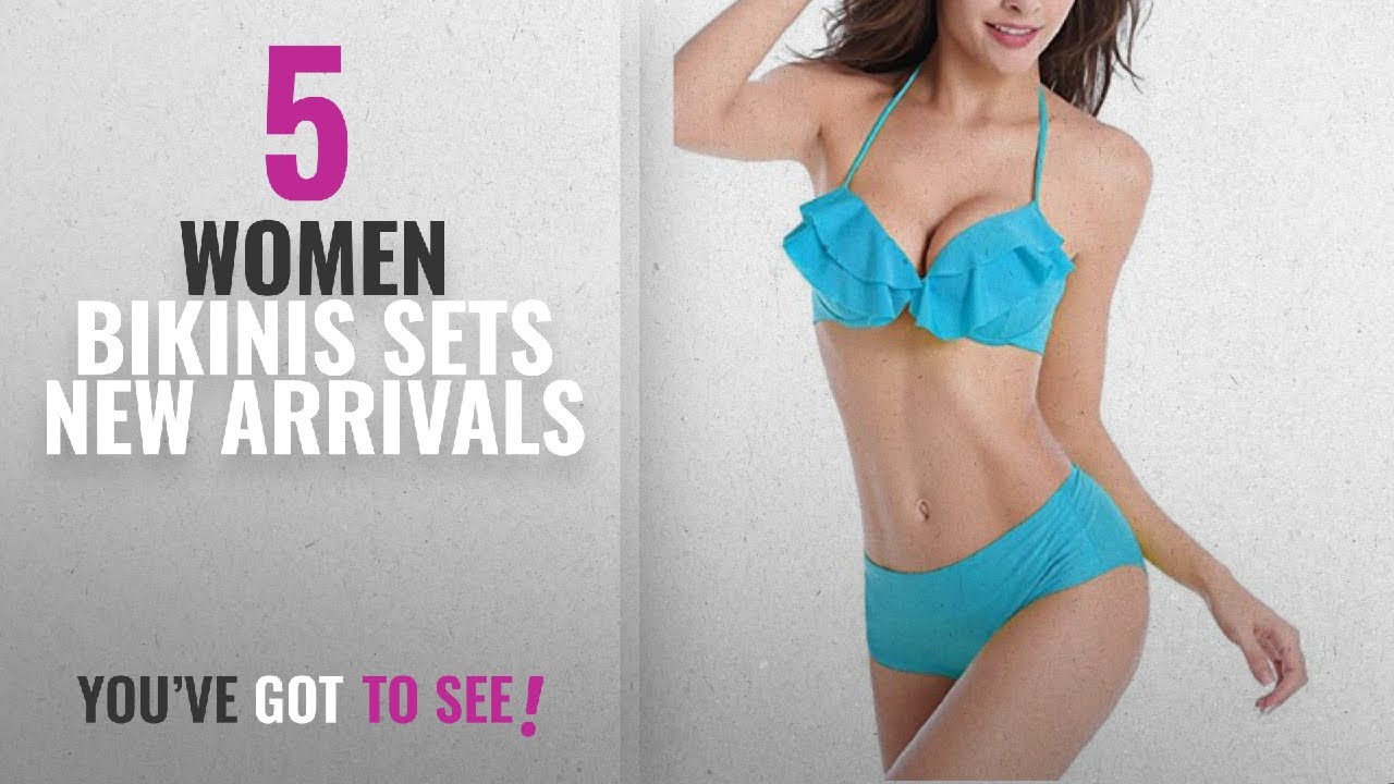 Hot New Arrivals Women Bikinis Sets [2018]: Jaycargogo Womens Sexy Halter Neck Solid Color Ruffled