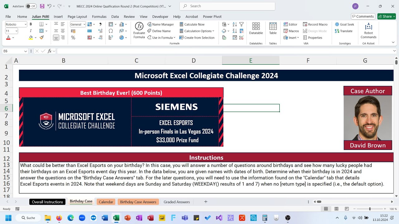 Microsoft Excel Collegiate Challenge 2024 Online Qualification Round