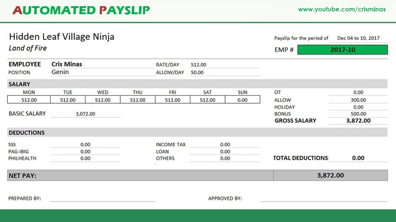 How to create an AUTOMATED PAYSLIP in - YouTube