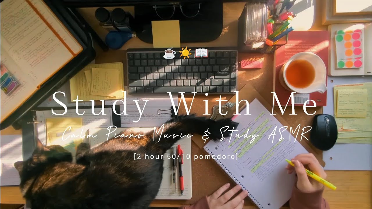 Asmr Study 2 HOUR STUDY WITH ME โ๏ธโ calm piano music ๐น study ASMR ambience ...