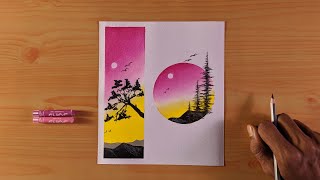 Easy & Simple Mountains Scenery - Oil Pastels Drawing | Details Video for beginners - Art Artistry