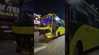 Byndoor bound Aerobus AC sleeper with onboard washroom arriving from Bangalore stops for a break.