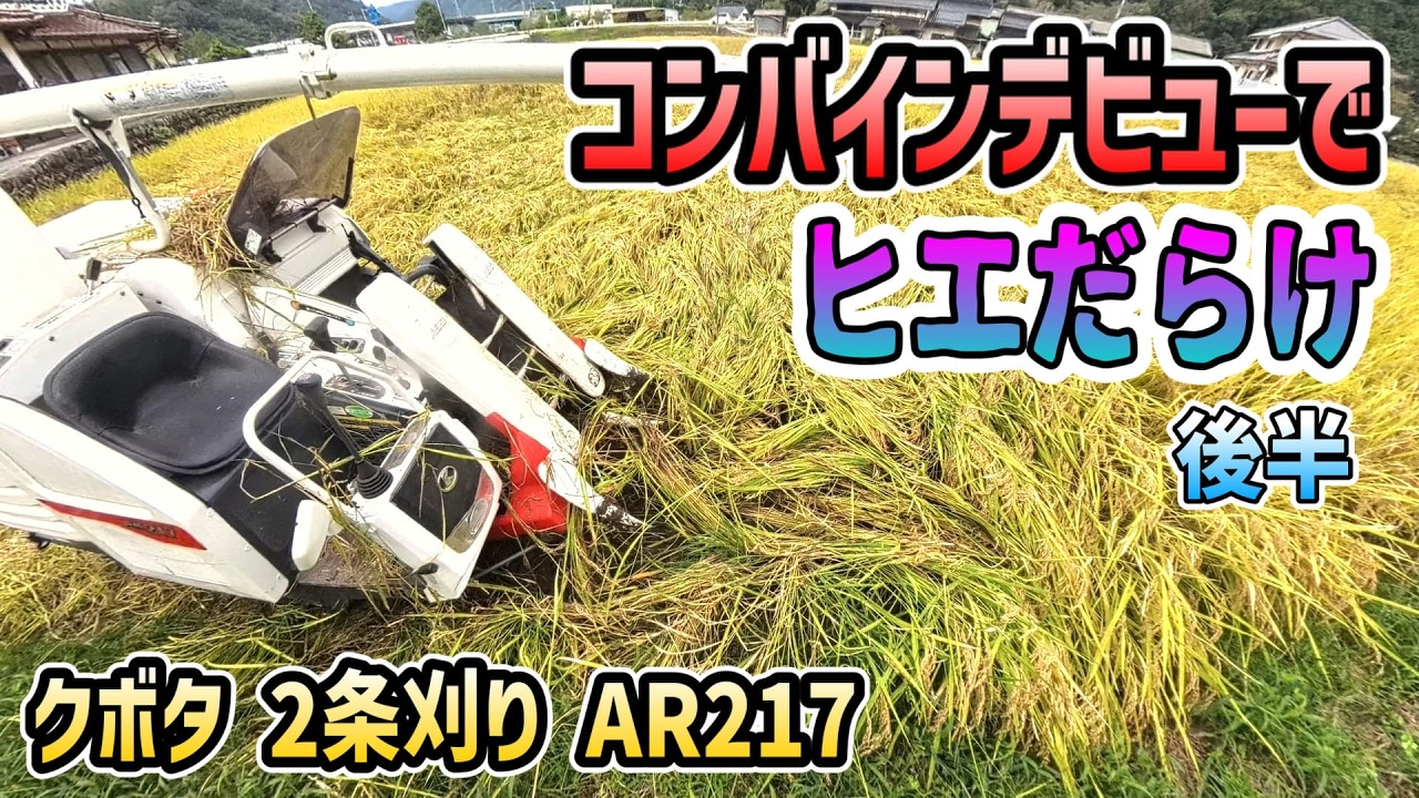 【稲刈り】中古コンバインデビューで大失敗（後編）【クボタ２条刈り】AR217