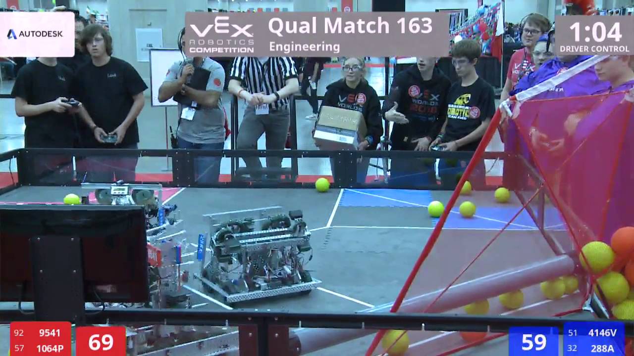 VEX Worlds 2016 - VRC High School - Engineering - Qual 163 (9541 1064P) 114 vs 128 (4146V 288A)