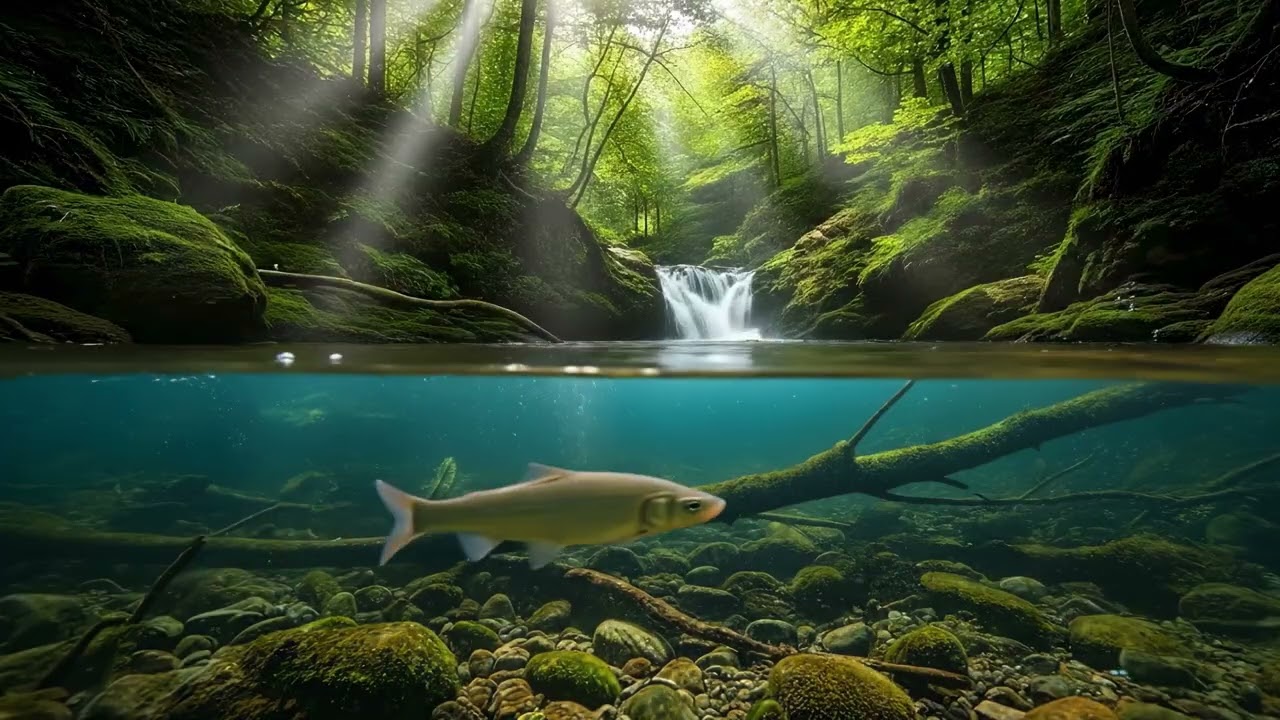 💧 Relaxing Forest River • NO MUSIC 🌿 Water Sounds, Birds 🐦 Koi Fish Aquarium 🐟