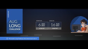 Codechef August challenge Solutions August Long Challenge , Do not Forget Subscribe , and like