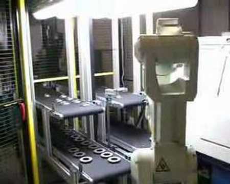 RFA Kawasaki Robotloader with RFA-Vision loading 2 Miyano lathes