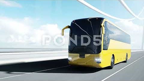 3D Model Of Bus On Bridge. Very Fast Driving. 4K Animation. Video