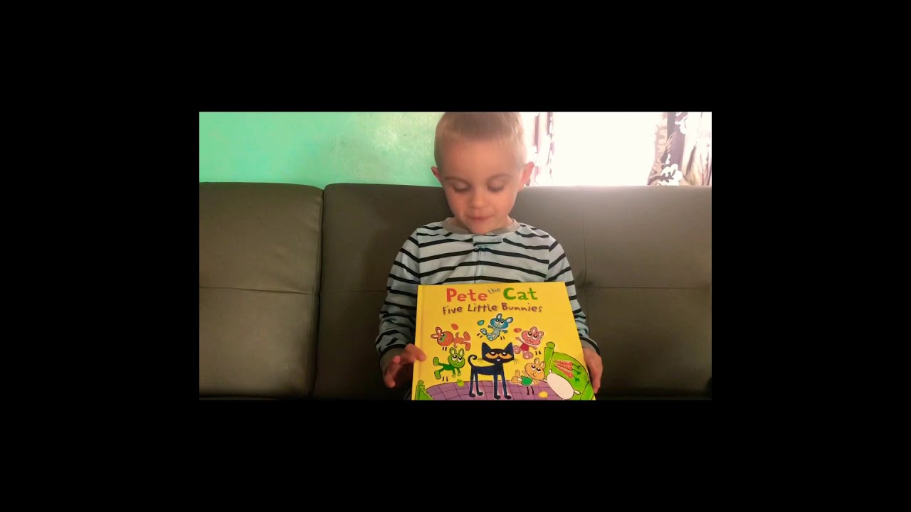 Fynn reads "Pete the cat and the 5 little bunnies ...