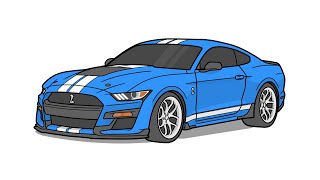 How to draw a FORD MUSTANG SHELBY GT500 / drawing ford mustang gt 500 2020 car