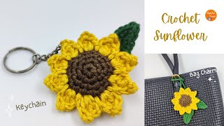How to Crochet Sunflower Keychain  Beginner Friendly | Crochet Bag Charm/Car Hanger | Hopeful Turns