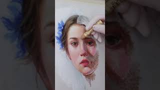 Delicate Oil Pastel Portrait with Blue Flowers | Art by: @yolandablazquez.art (IG)